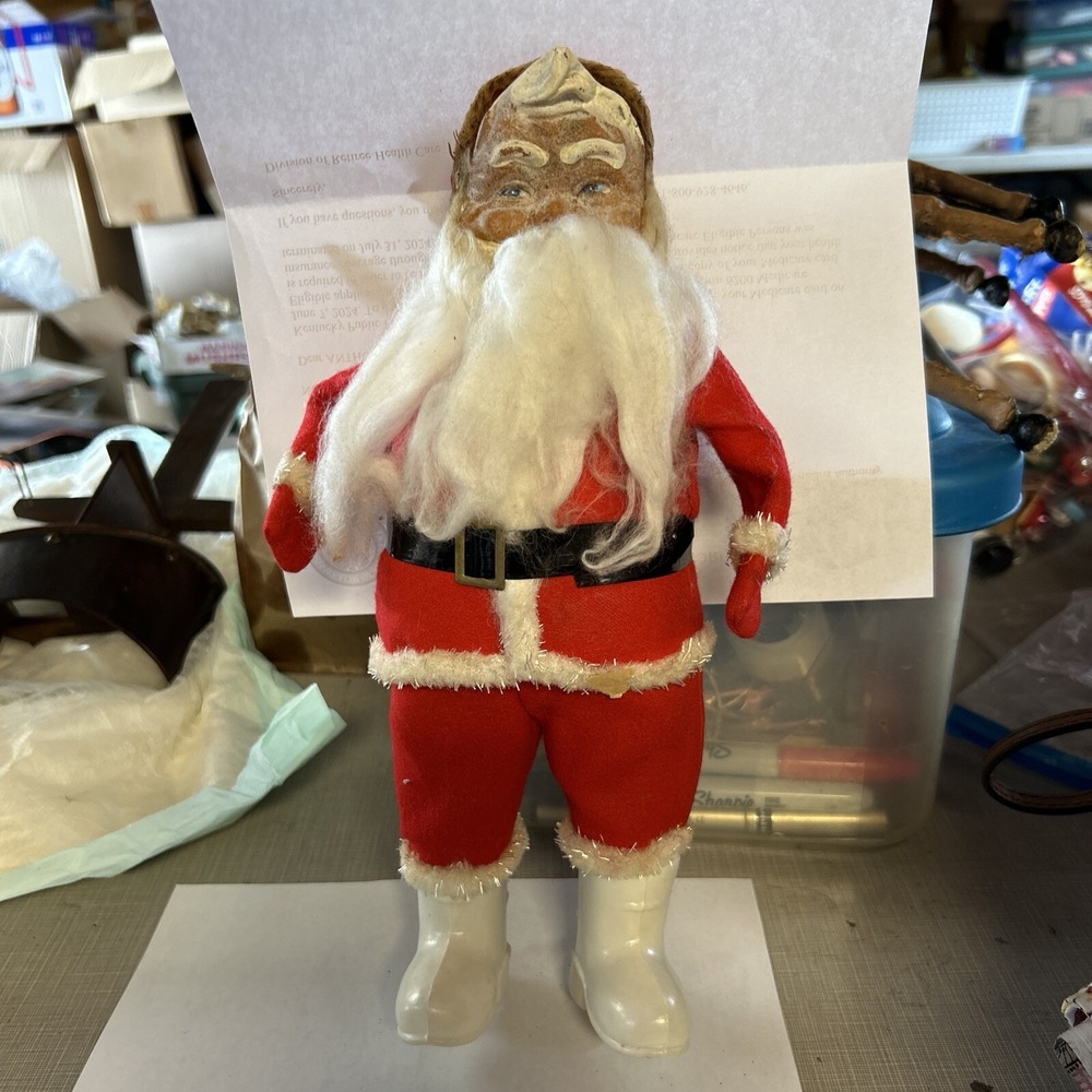 Vintage 1940's-50's RUBBER FACED SANTA CLAUS Hard Plastic DOLL Rushton? Gund?